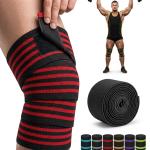 Knee Wraps(1 Pair) for Weightlifting Powerlifting Leg Press (Black red).
