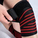 Knee Wraps(1 Pair) for Weightlifting Powerlifting Leg Press (Black red).