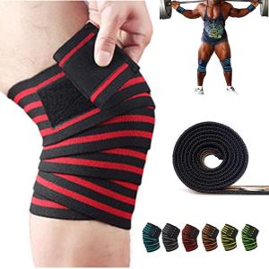 Knee Wraps(1 Pair) for Weightlifting Powerlifting Leg Press (Black red).