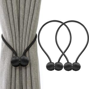 (1 Pair) Curtain Tiebacks Curtain Drape Hold backs Clips Rope Holder.(Black)