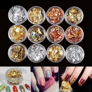 12 Professional Gold Silver Copper Chip Foil Nail Glitter (Pack of 1)