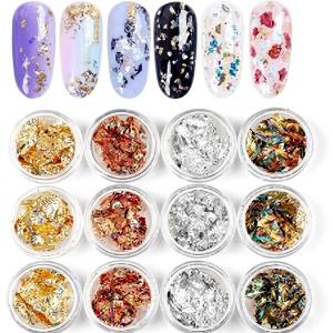 Professional 12 Box Gold Silver Copper Foil Tinfoil Paillette Chip Foil Nail Glitter(Pack of 1).