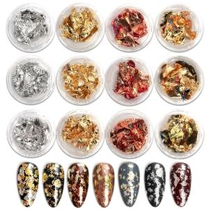 Professional 12 Box Gold Silver Copper Foil Tinfoil Paillette Chip Foil Nail Glitter(Pack of 1).