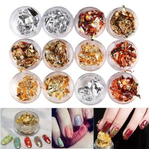 12 Professional Gold Silver Copper Chip Foil Nail Glitter (Pack of 1)