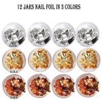 Professional 12 Box Gold Silver Copper Foil Tinfoil Paillette Chip Foil Nail Glitter(Pack of 1).