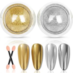 Powder, 2 Nail Art Mirror Glitter Effect Powder Dust Gold Silver Chrome Nail Powder