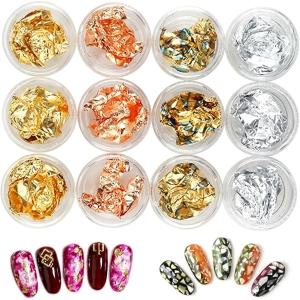 Professional 12 Box Gold Silver Copper Foil Tinfoil Paillette Chip Foil Nail Glitter(Pack of 1).