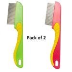 Flea Comb for Cat Dog, Stainless Steel Fine Tooth Flea Lice Tear Stain Remover Comb(2 Pcs).
