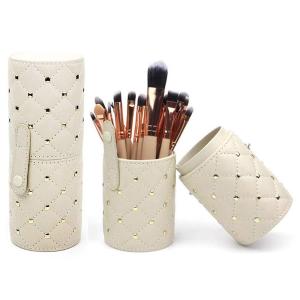 Leather Rivets Studded Portable Cosmetic Brush Travel Case Makeup Brush Holder Cup(Pack of 1).