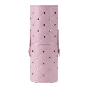 Premium Leather Rivets Studded Portable Cosmetic Brush Travel Case Makeup Brush Holder Cup