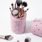 Premium Leather Rivets Studded Portable Cosmetic Brush Travel Case Makeup Brush Holder Cup
