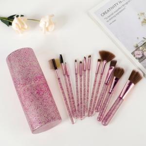 Makeup Brushes Set with Case, 12pcs Professional Make Up Brush Portable Storage Box, Best Gift Kit (Glitter Pink)