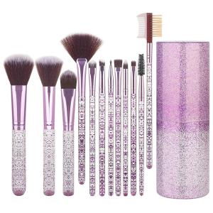 Makeup Brushes Set with Case, 12pcs Professional Make Up Brush Portable Storage Box, Best Gift Kit (Glitter Pink)