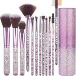 Makeup Brushes Set with Case, 12pcs Professional Make Up Brush Portable Storage Box, (Glitter Pink)