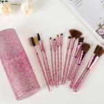 Makeup Brushes Set with Case, 12pcs Professional Make Up Brush Portable Storage Box, (Glitter Pink)