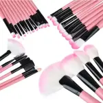 Makeup Brush Set With Burgundy Brush Bag (Pack of 24) Pink