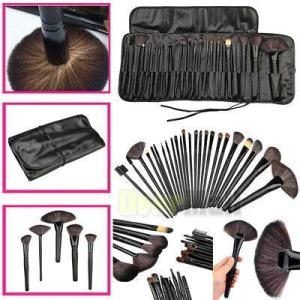 24 Piece Makeup Brush Set with PU Leather Case (Black)