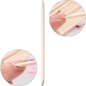 Orange Wood Nail Sticks Double Sided Cuticle Pusher Tool 100 Pcs