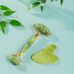 Green Roller Face Body Massager Natural Roller and  Stone set Facial Tool 1 Pcs