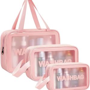 Make up Bag for Home & Travel, Toiletry Bag  (Set of 3 Light Pink)