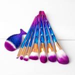 Professional Handle Makeup Brush Set with Big Fish Tail for Foundation Eyeshadow Lips - 12
