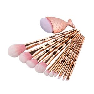 11pcs Diamond cut Handle Makeup Brush Set With Big Fish Tail For Foundation Brush