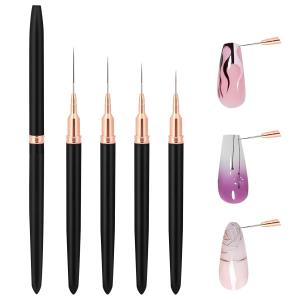 5 PCS  Metallic Nail Art Pens, Liner Brushes Set, Black Color Nail Tools(Black).