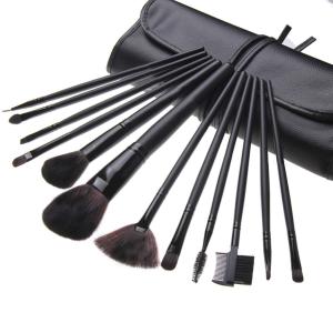 Makeup Brush Set with Black Leather Case- BLACK, 24 Pieces
