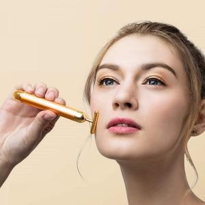 Electric Vibration Facial Massage For Roller Waterproof Face Skin Care T-Shaped Anti Wrinkle Massage(Gold).