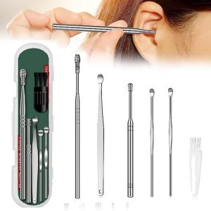 6 Pcs Ear Wax Cleane Ear Cleansing Tool Set, with a Storage Box (Silver, 6pcs)