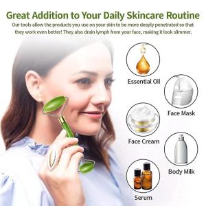 Green Roller Face Body Massager Natural Roller and  Stone set Facial Tool 1 Pcs