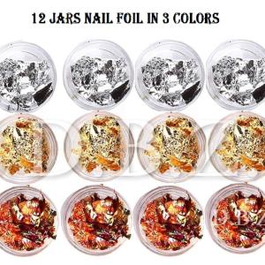 Professional 12 Box Gold Silver Copper Foil Tinfoil Paillette Chip Foil Nail Glitter(Pack of 1).