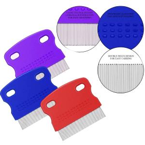 Comb for Head Lice, Nit & Egg Removal with Long Fine Metal Teeth (Multicolor) Plastic Handle Brush