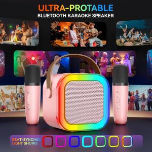 Wireless Mics Portable Bluetooth Speaker & Dynamic Lights Birthday Gift for Girls, Boys