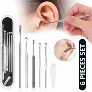 6 Pcs Ear Wax Cleane Ear Cleansing Tool Set, with a Storage Box (Silver, 6pcs)