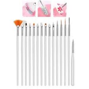 15 Pcs Cosmetic Nail Art Polish Painting Draw Pen Brush Tips Tools Set(White).