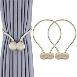 2 Pair Magnetic Curtain Tiebacks Convenient Drape Tie Backs-Pearl Decorative Rope Holdback Holder(2 pair-4 pcs)