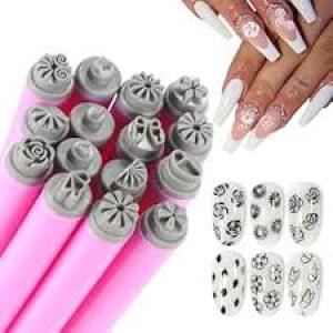 Nail Art Flower Magnet Stamp Pen, Double Head Flower Design, Nail Magnet Stick.