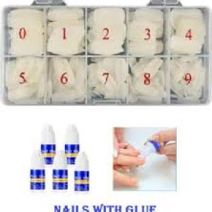 500 Pcs  Nail Tips, Fake Nails Artificial,  with Box With 5 Nail Glue.