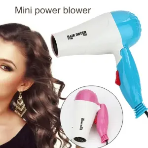 Professional Hair Dryer with Foldable Concentrator Nozzle, 1000 Watt, Pink and White