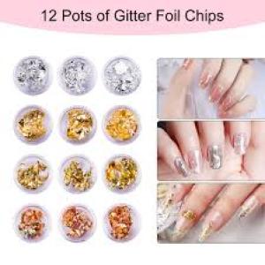 Professional 12 Box Gold Silver Copper Foil Tinfoil Paillette Chip Foil Nail Glitter(Pack of 1).