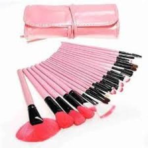 24Pcs Edition Makeup Brush Set , Wooden Handle with Leather Case  (Pack of 24).Pink