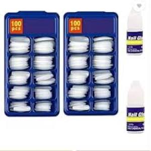 Premium White Fake Nails Set of 100 with 2 Nail Glue.