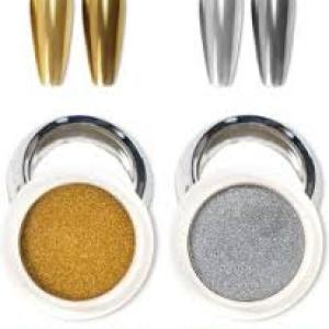 Powder, 2 Jars Nail Art Mirror Glitter Effect Chrome Pigment Powder Dust Gold Silver Chrome Nail Powder with Sponge Applicators
