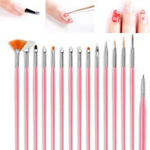 15 NAIL ART BRUSHES ALL DIFFERENT TYPES OF BRUSHES (PINK) Pack of 1