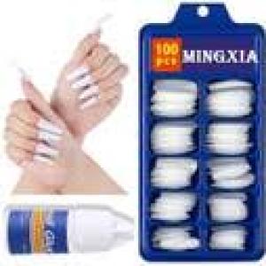Premium White Fake Nails Set of 100 with 2 Nail Glue.