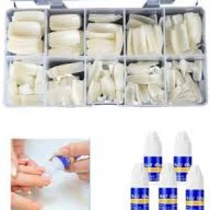 500 Pcs  Nail Tips, Fake Nails Artificial,  with Box With 5 Nail Glue.