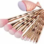 11pcs Diamond cut Handle Makeup Brush Set With Big Fish Tail For Foundation Brush
