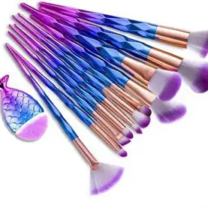 Professional Handle Makeup Brush Set with Big Fish Tail for Foundation Eyeshadow Lips - 12