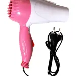 Professional Hair Dryer with Foldable Concentrator Nozzle, 1000 Watt, Pink and White